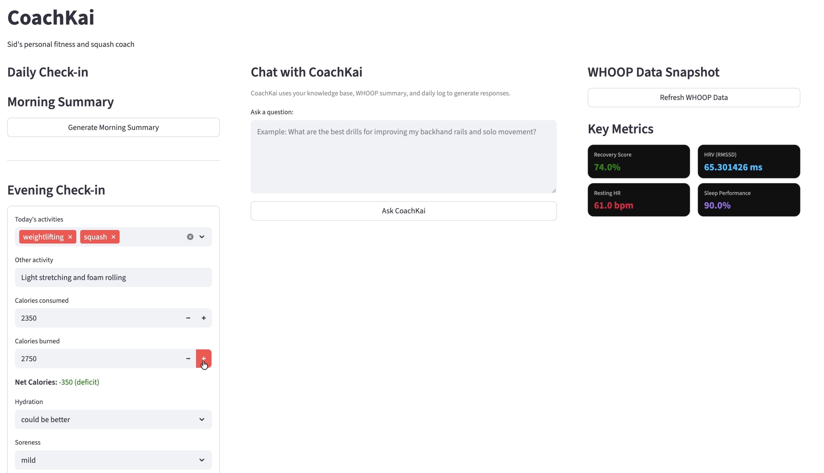 CoachKai — local AI coaching interface